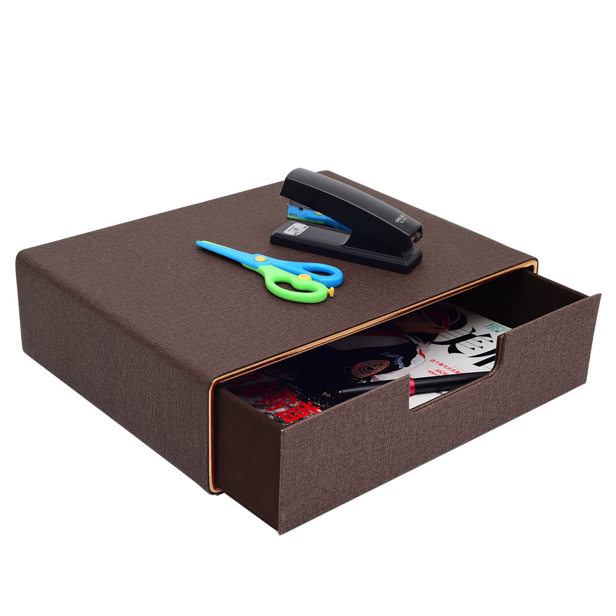 PU Leather Stackable Organizer Drawer,Executive Office Supplies Desktop Filing A4 File Cabinet/Holder for Jewelry/Bill/Paper/Documents/Makeup Home Decor Stationery Storage Box,Black