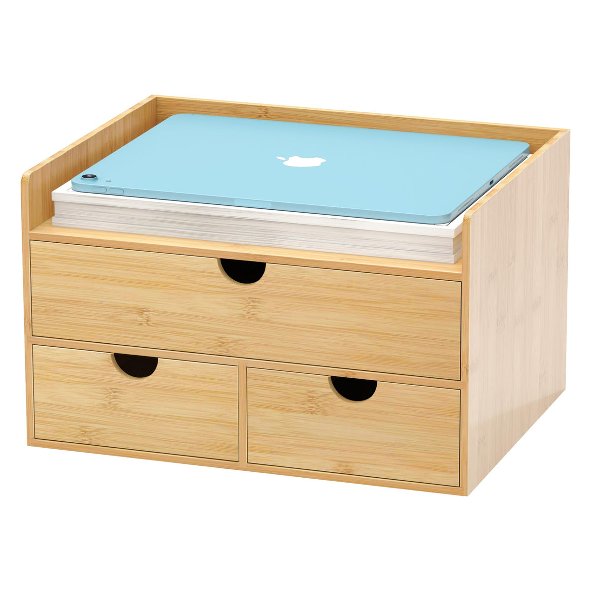 Wisuce Bamboo Desk Drawer Organizer, 2 Drawer Desktop Organizer with Drawers Tabletop Storage Organization Box for Office Home Toiletries Supplies Vanity, No Assembly Required