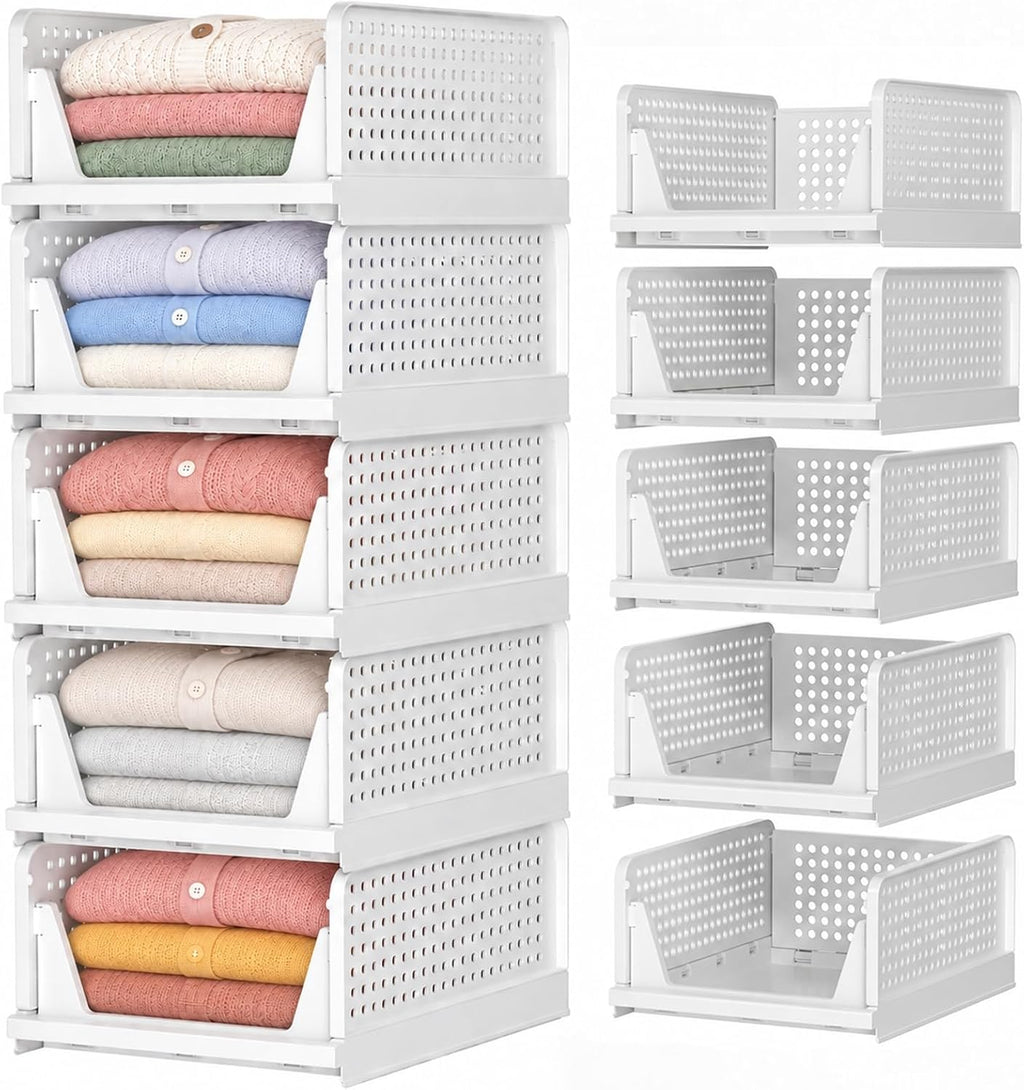 SNSLXH Closet Organizers and Storage, 5 Pack Stackable Closet Bins