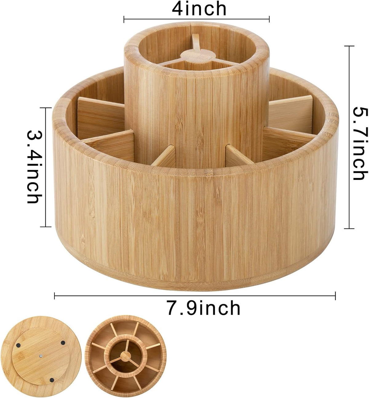 SOUJOY Bamboo Pen Holder Organizer, 360°Rotating Art Supply Organizer with 11 Compartments, Color Pencil Storage Caddy, Hold 200+ Pencils, Office Desk Stand Box for Marker Pens, Pencil, Art Brushes