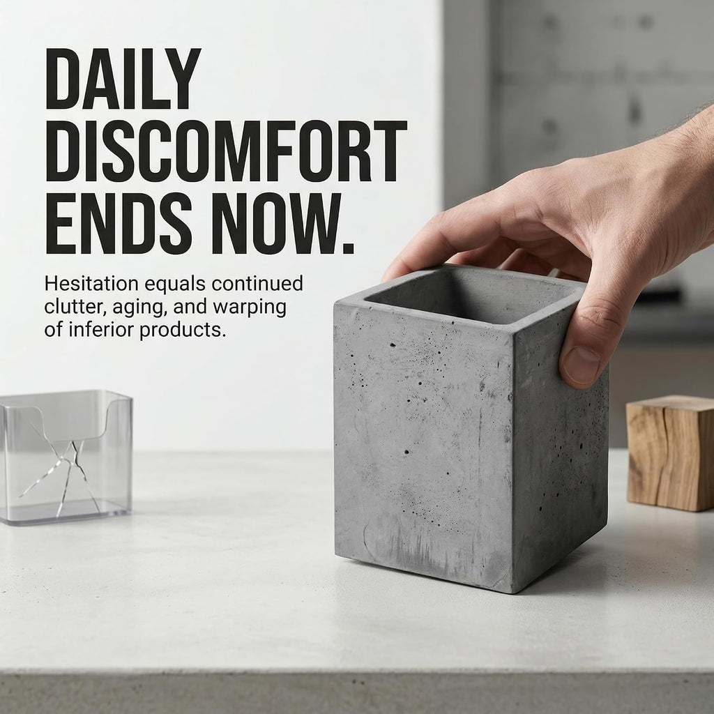 Pen Holder Pencil Holder For Desk,Pen Cup Holder For Desk,Concrete Desktop Pencil Cup (Grey Color)