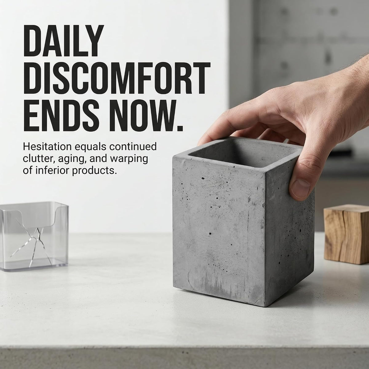 Pen Holder Pencil Holder For Desk,Pen Cup Holder For Desk,Concrete Desktop Pencil Cup (Grey Color)