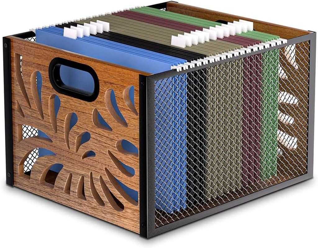 Wood File Box,Hanging File Organizer,File Storage Box Bin for Letter Size