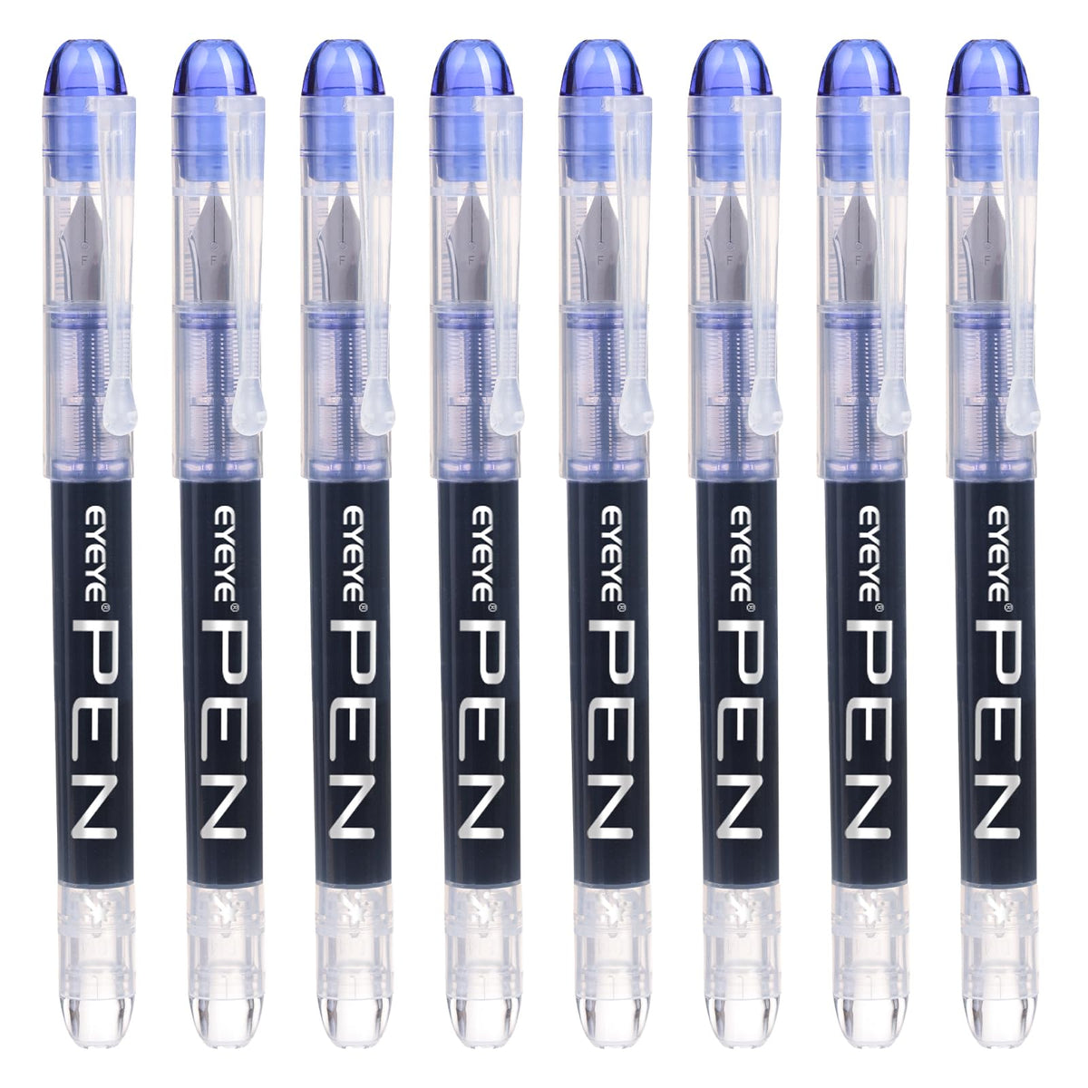 EYEYE Fountain Pens for Writing, 8 Pack Assorted Colors Fine Point Disposable Fountain Pens Stainless Steel Nib, Smooth Writing for Journaling, Drafting, Sketching, Doodling & Gifts