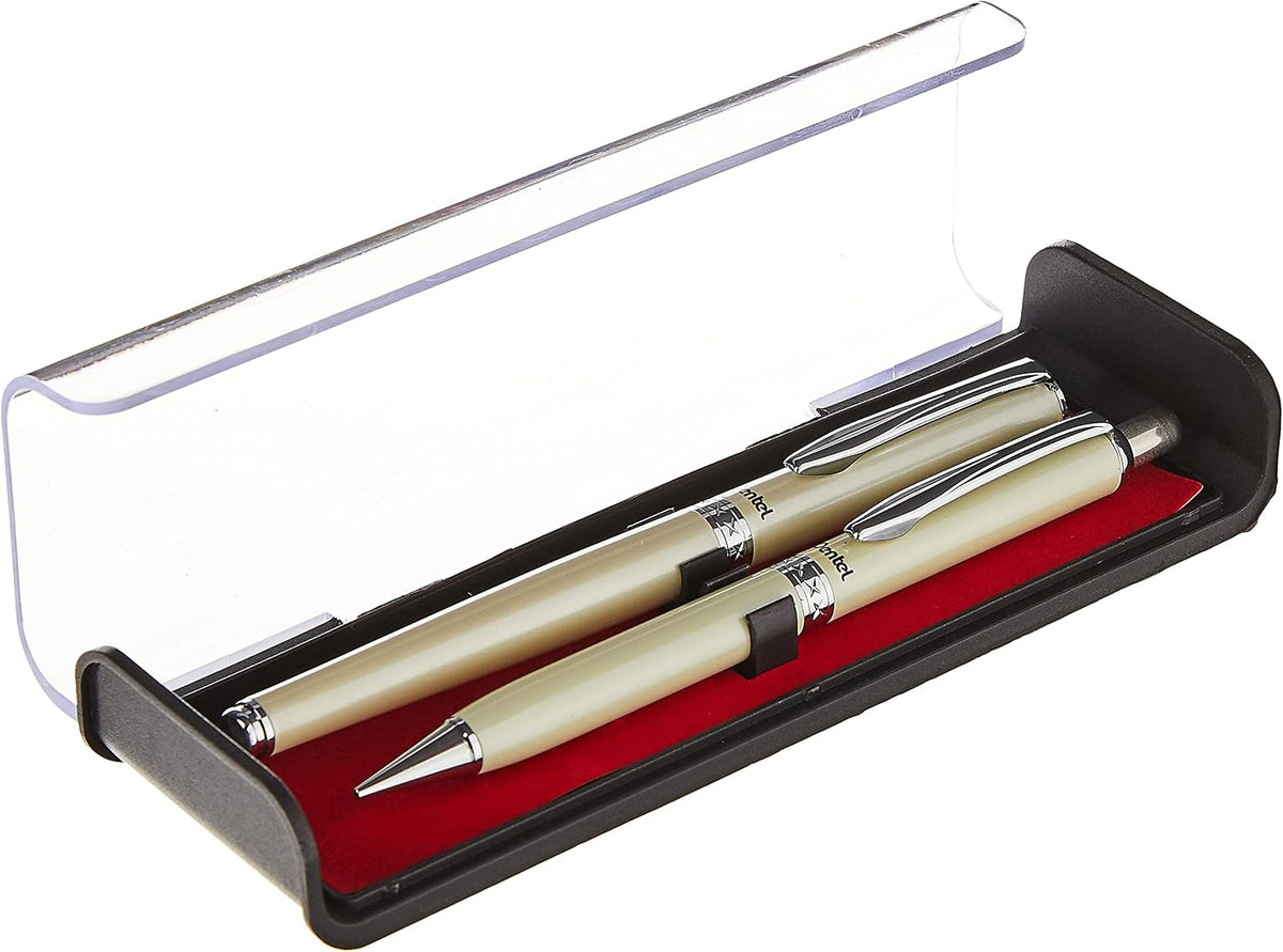 Pentel Libretto Roller Gel Pen and Pencil Set with Gift Box, Pen 0.7mm and Pencil 0.5mm, Cream Barrels (K6A8W-A)