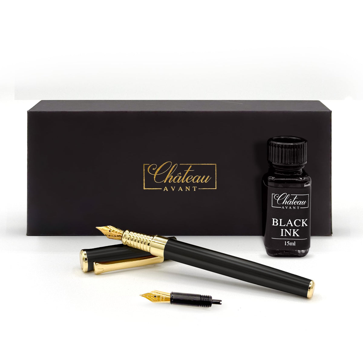 Signature Calligraphy Fountain Pen Gift Set | Black | Fine and Calligraphy Nibs, 10 Ink Cartridges, Ink Bottle and Converter | Writing Gift for Beginners, Graduates and Enthusiasts