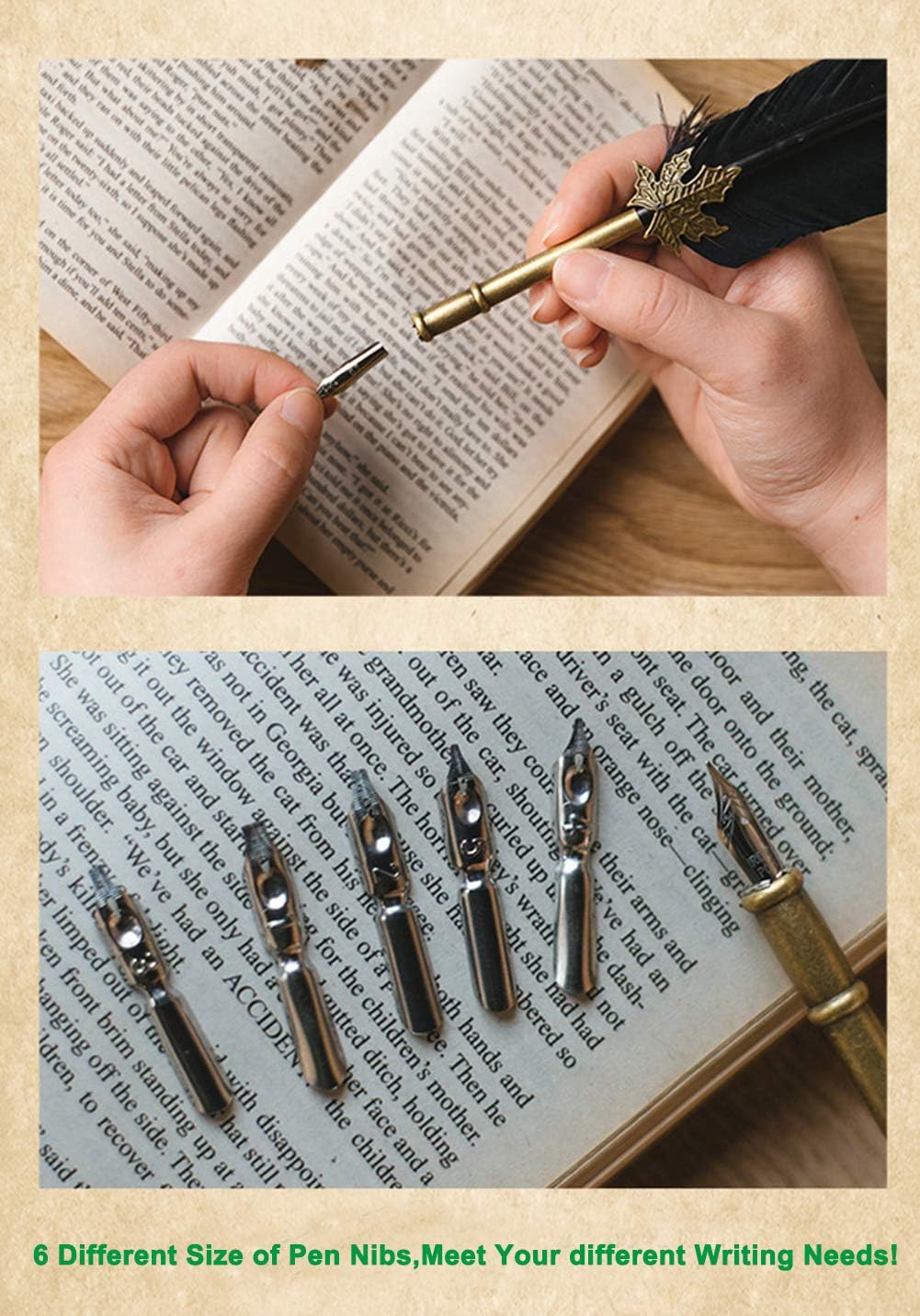 SpyShop Feather Quill Pen Vintage Feather Dip Pen Set Copper Pen Stem Writing Quill Pen Calligraphy Pen As Christmas Birthday Gift Set (Navy Blue)