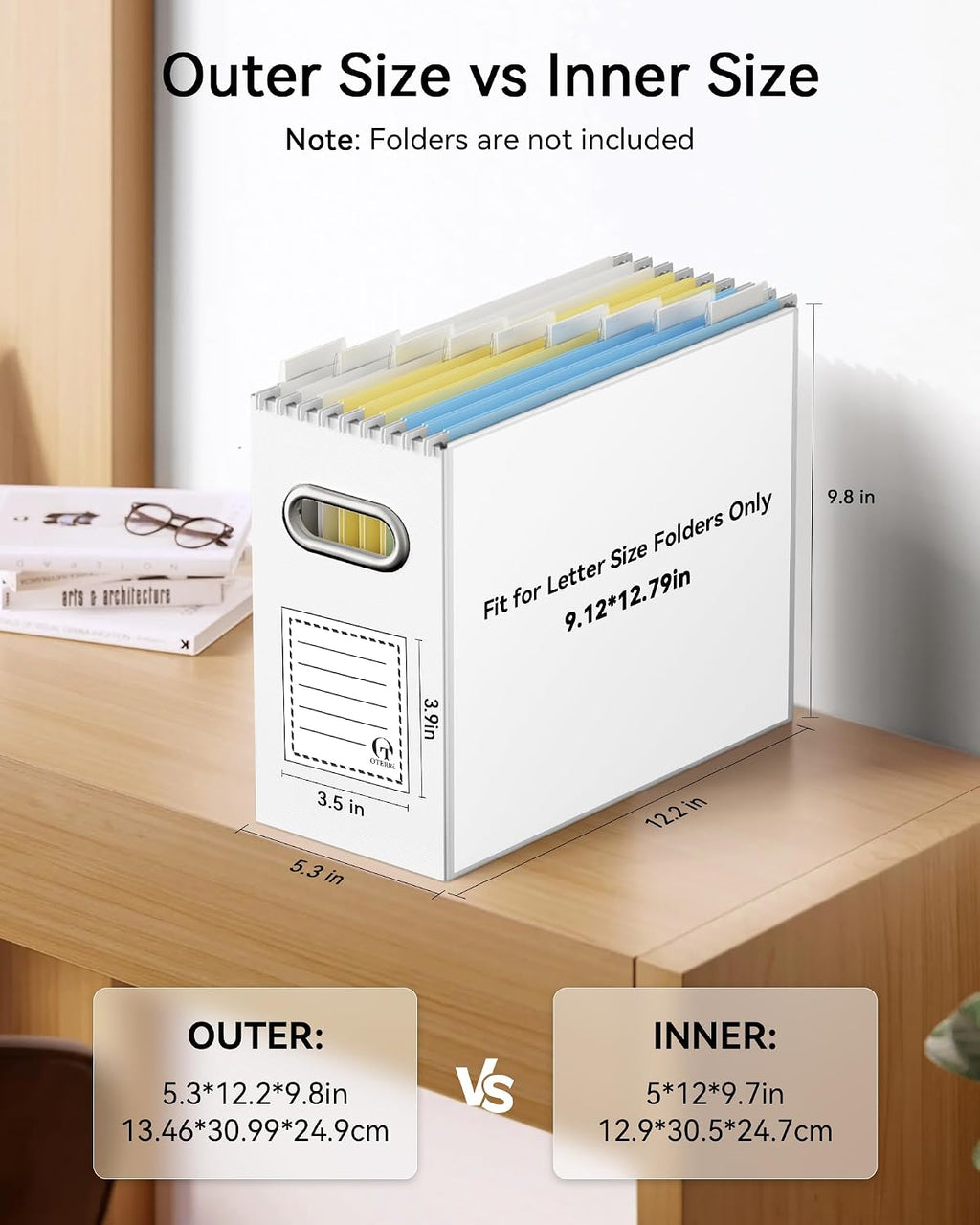 Oterri Portable Collapsible Cardboard File Box with Handle for Letter-Size