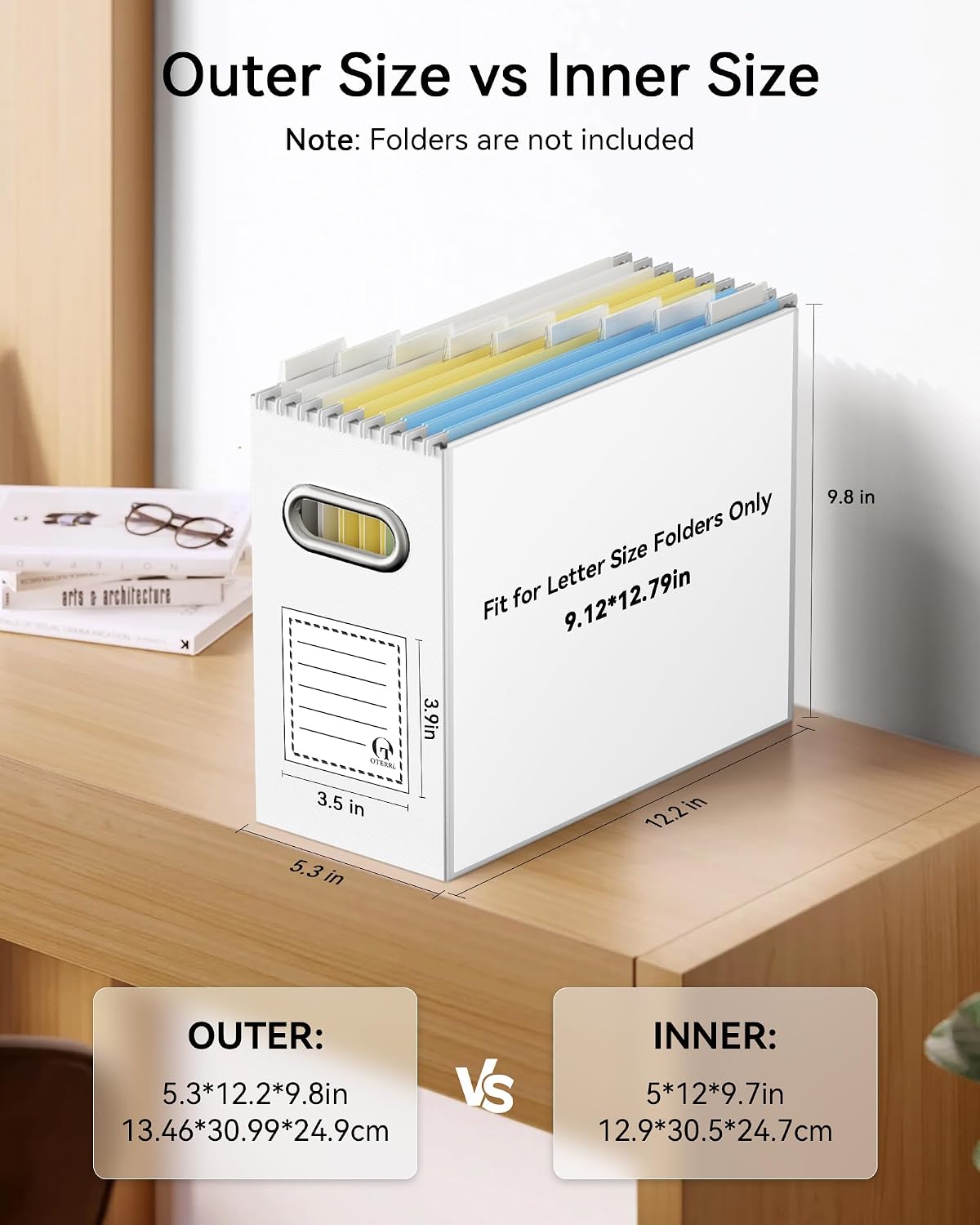 Oterri Portable Collapsible Cardboard File Box with Handle for Letter-Size