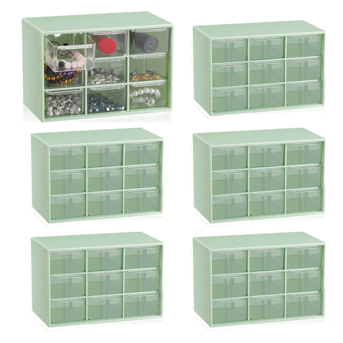 Small Drawer Organizer for Desk, 7.1" x 3. 8" x 4.6" Mini Desktop Drawer Organizer with 9 Clear Drawers, Plastic Desktop Craft Storage Box for Desk Office School Home (White)