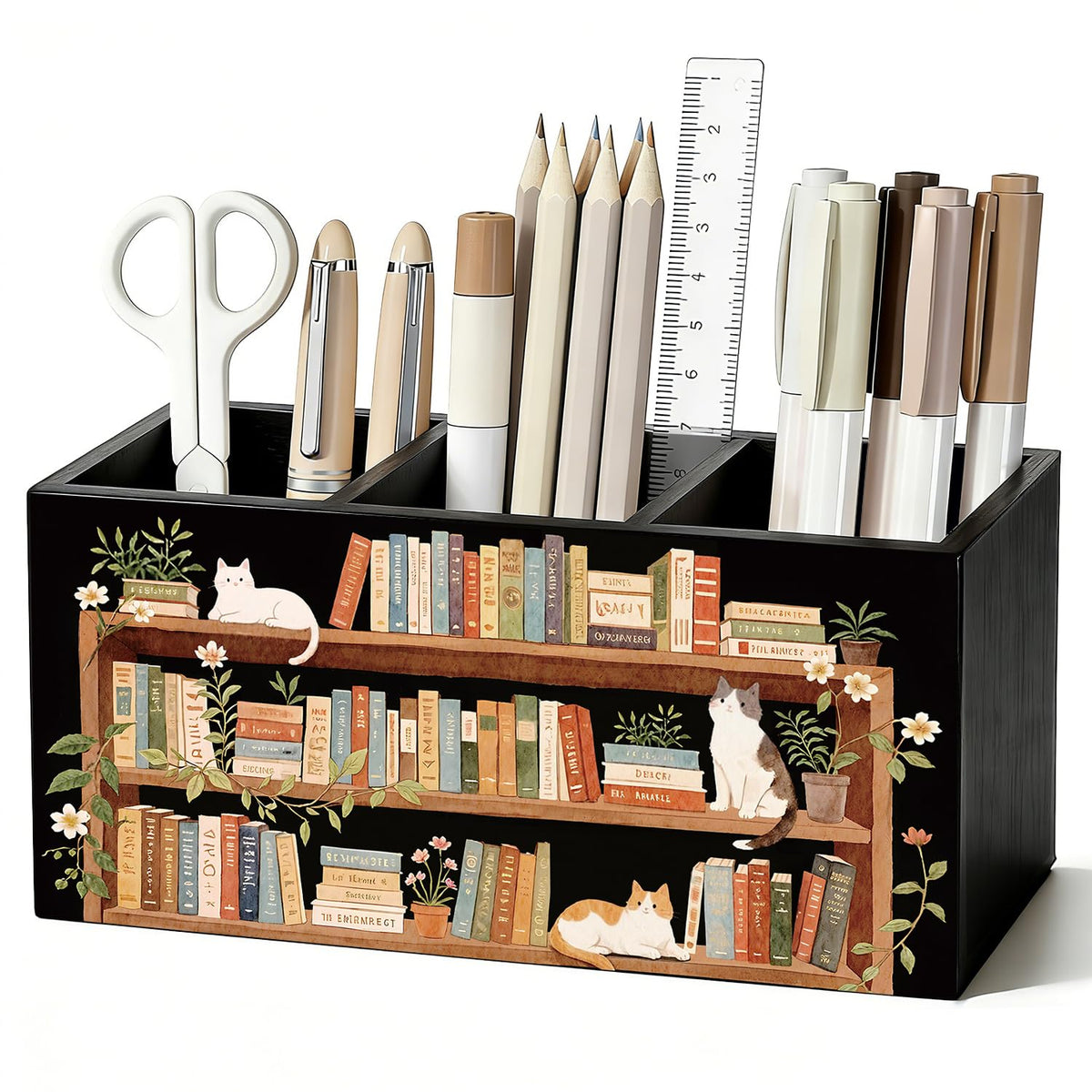 Vintage Book Floral Pen Pencil Holder for Desk, Book Lovers Gifts