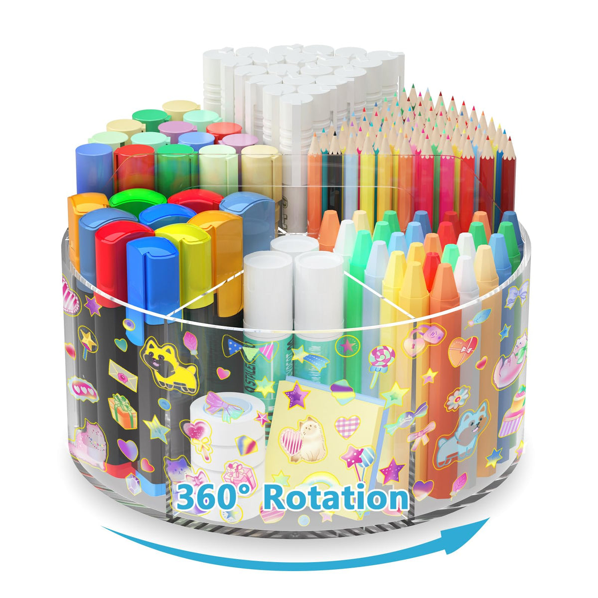Rotating Markers Organizer for Kids, Acrylic Lazy Susan Organizers for Desks, 360 Degree Spinning Pencil Holders Pen Holders, Clear Arts and Crafts Organizer Storage, Art Supply Storage 6 Compartments