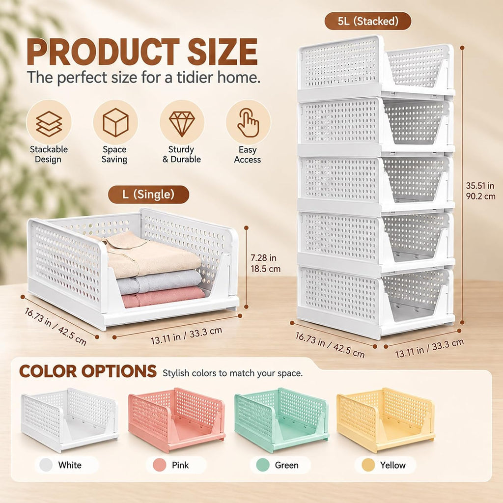 SNSLXH Closet Organizers and Storage, 5 Pack Stackable Closet Bins
