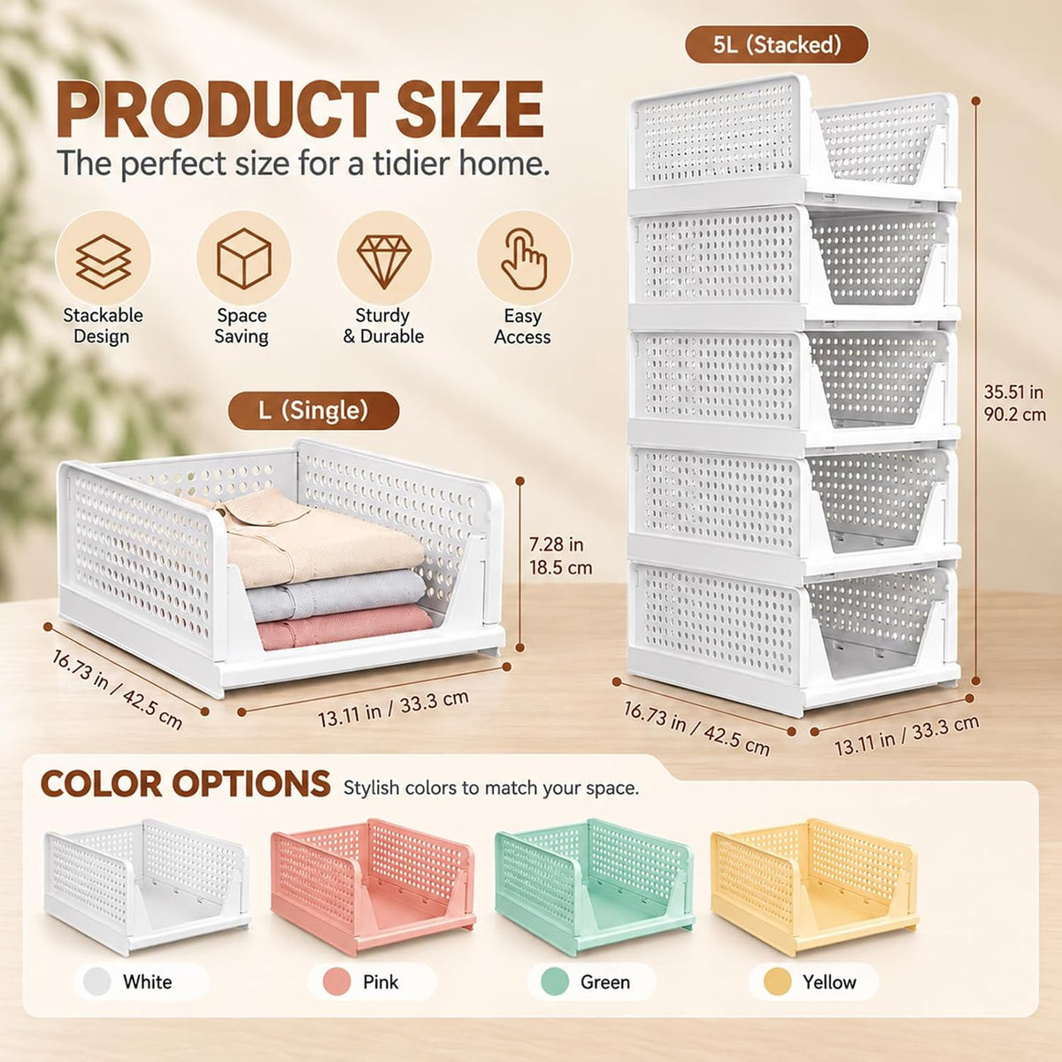 SNSLXH Closet Organizers and Storage, 5 Pack Stackable Closet Bins