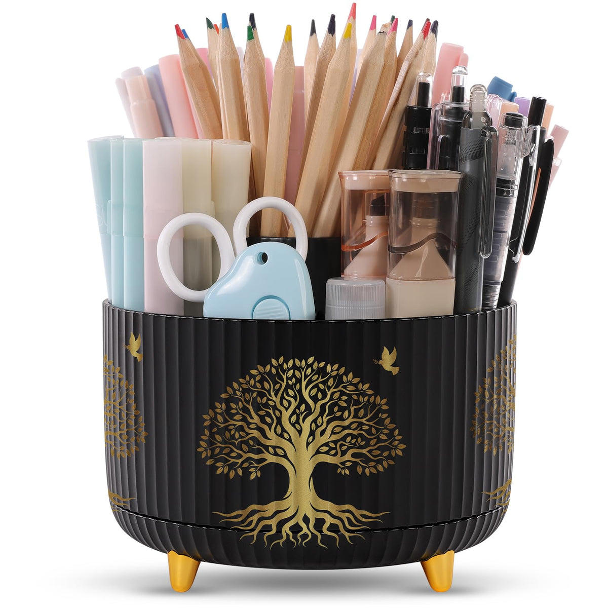 SKYDUE 360 Degree Rotating Desk Organizer, Dual-Purpose Pencil Pen Holder for Desk, Rotating Desk Pen Organizer with 5 Slots, Art Supplies, Pencil Cup for Office, School, Home
