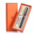 Jinhao 58 Fountain Pen Gift Set of 2 - Natural Sea Shell Inlay Fine Nib Luxury Writing Pens with Jinhao Orange Box & Ink Converters, Black & White