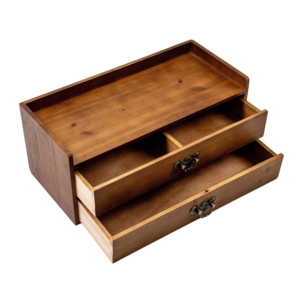 Desk Organizer with Drawers Light Brown Vintage Wood Desktop Storage Box