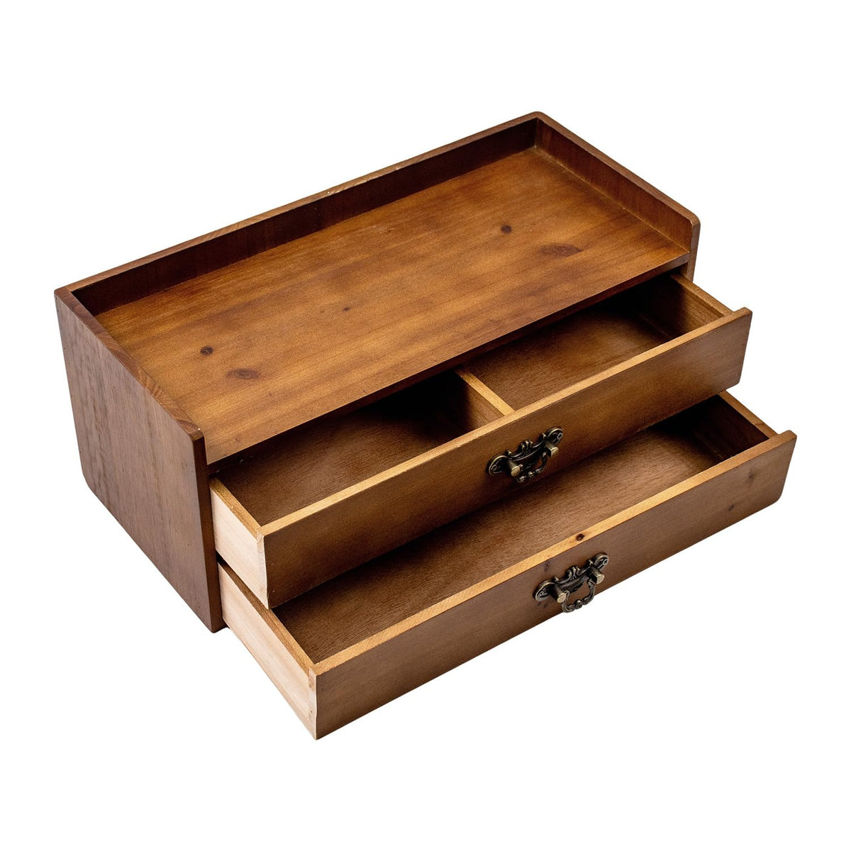 Desk Organizer with Drawers Light Brown Vintage Wood Desktop Storage Box