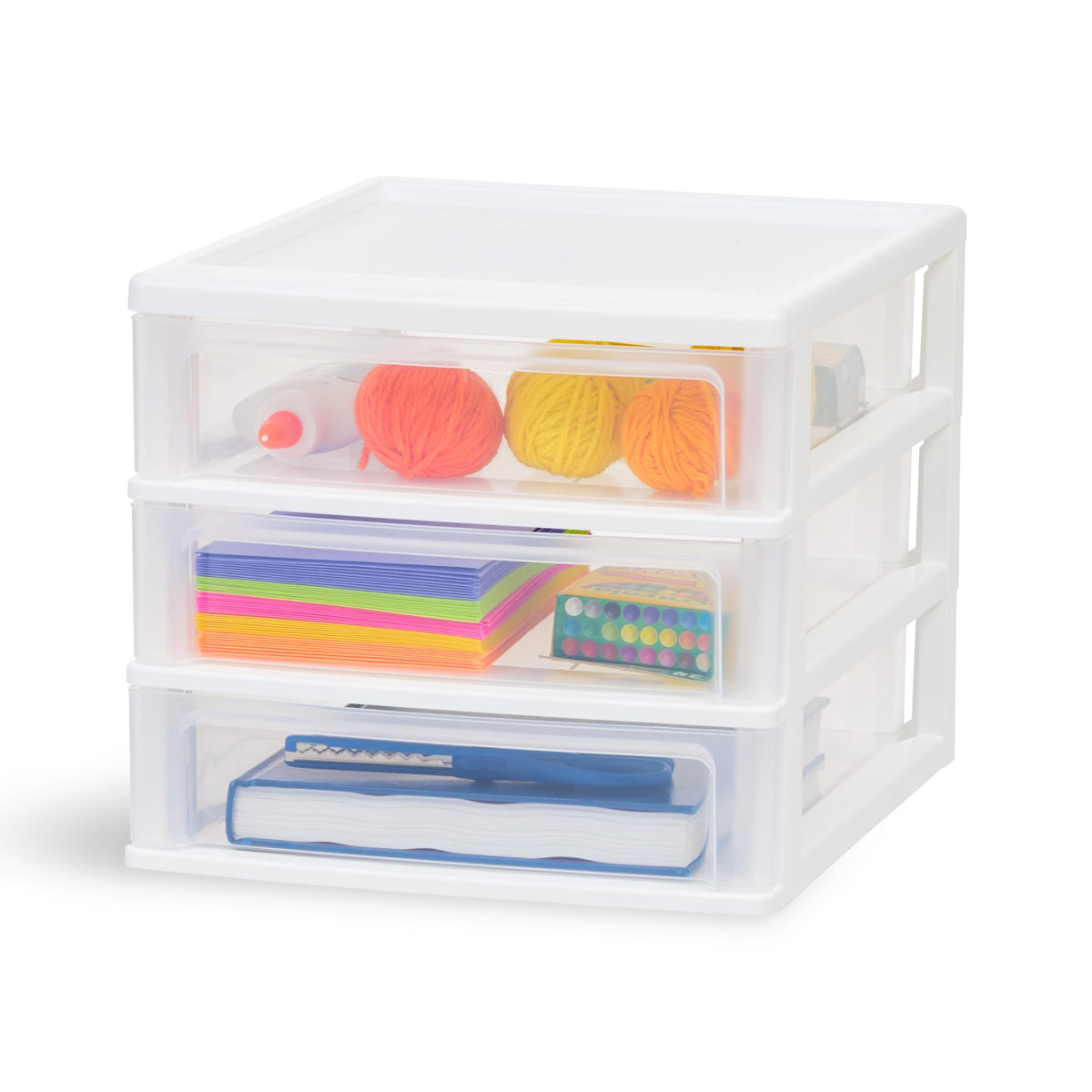IRIS USA 2-Pack, 3-Drawer Medium Plastic Stacking Desktop Organizer, Black