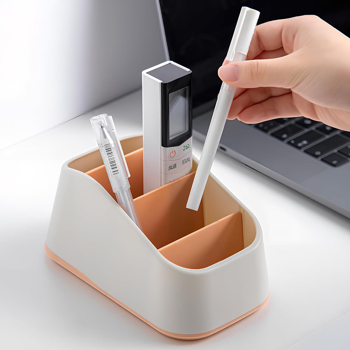 Desktop Organizer 4 Compartments, Plastic Desk Storage Box for Office Home (Orange)