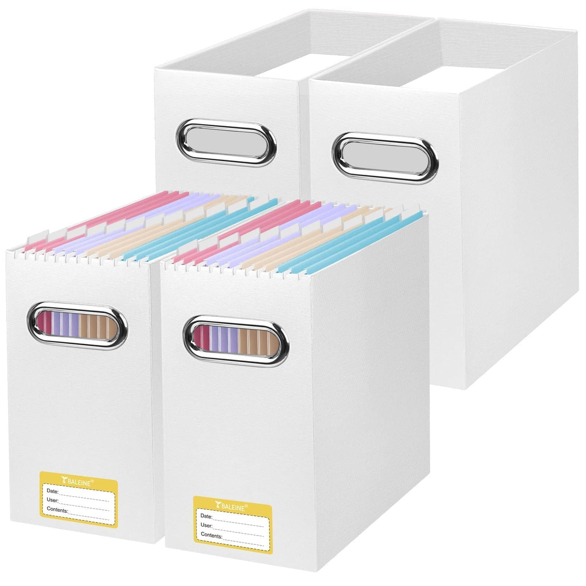 BALEINE 2PK File Organizer Box, Cardboard File Folder Organizer with Handle