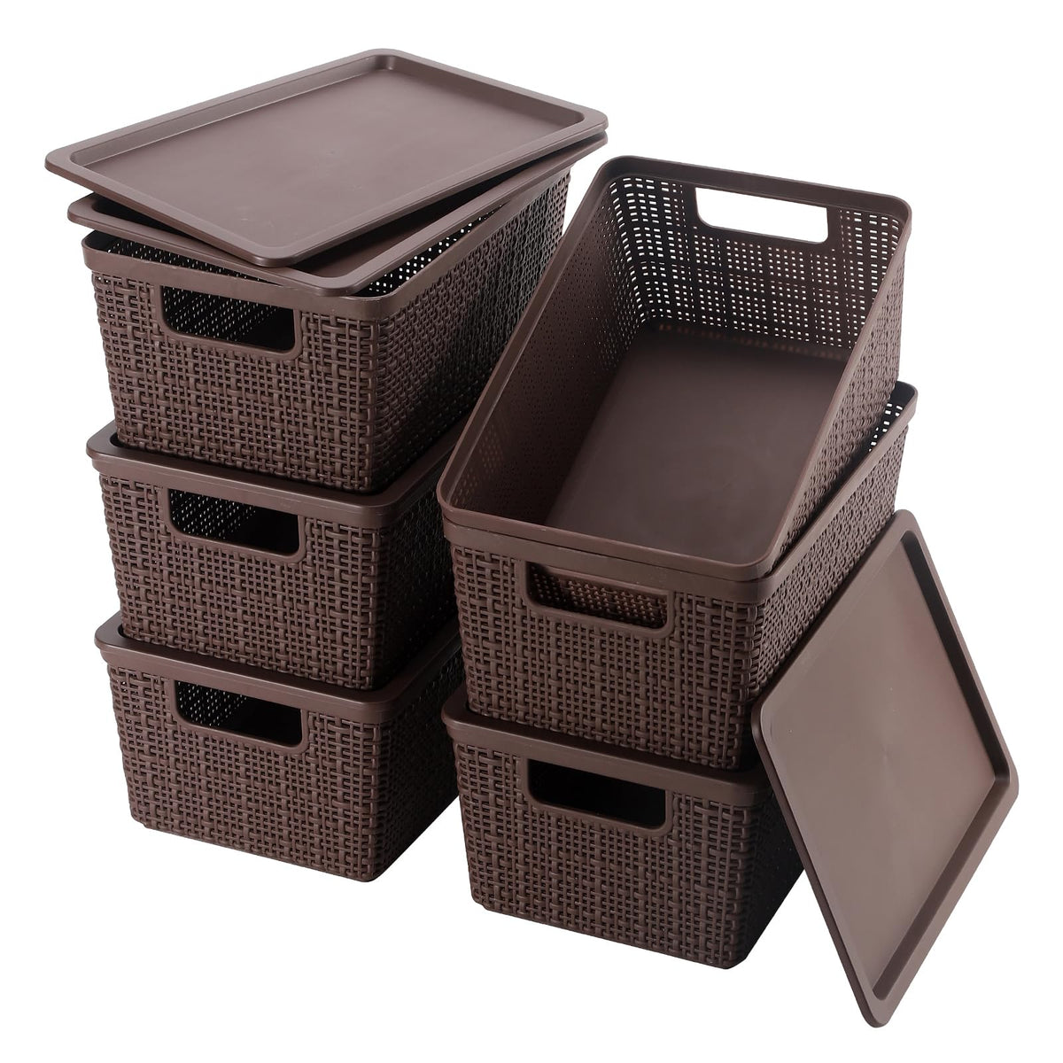6 Pack Plastic Storage Baskets,White bamboo lid storage Box