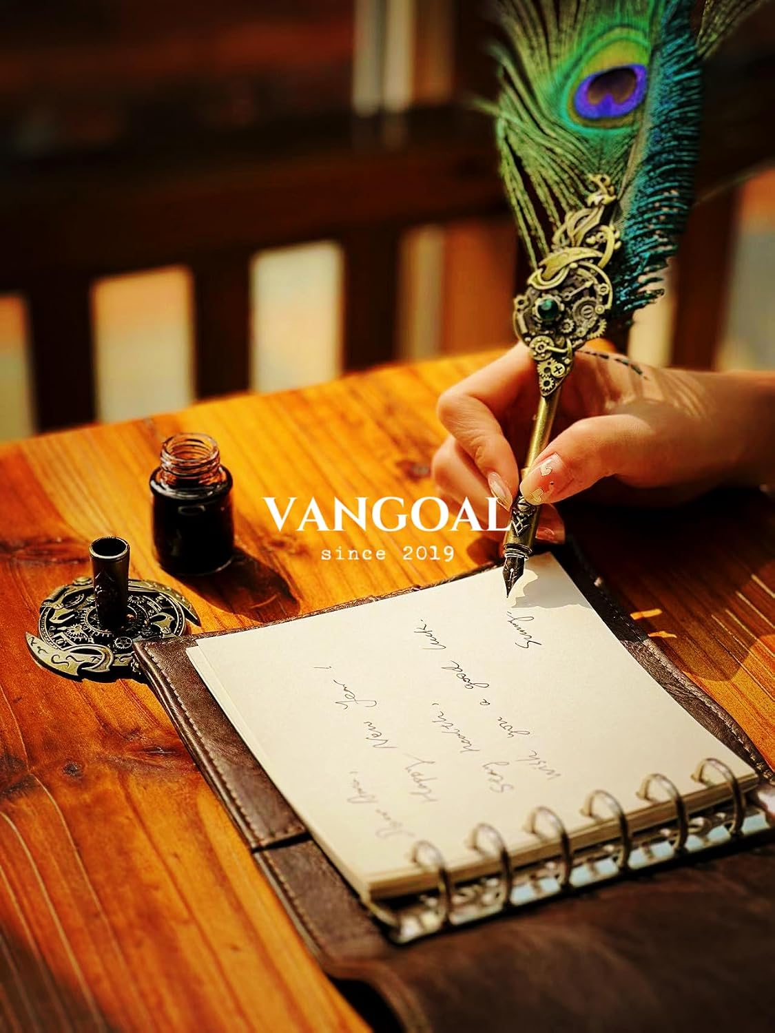 VANGOAL Peacock Feather Pen and Ink Set with Gift Box, Vintage Quill Pen for Writing, Calligraphy Pen Set for Office Supplies, Birthday, Wedding, Christmas Gift (Green - Peacock Feathers)
