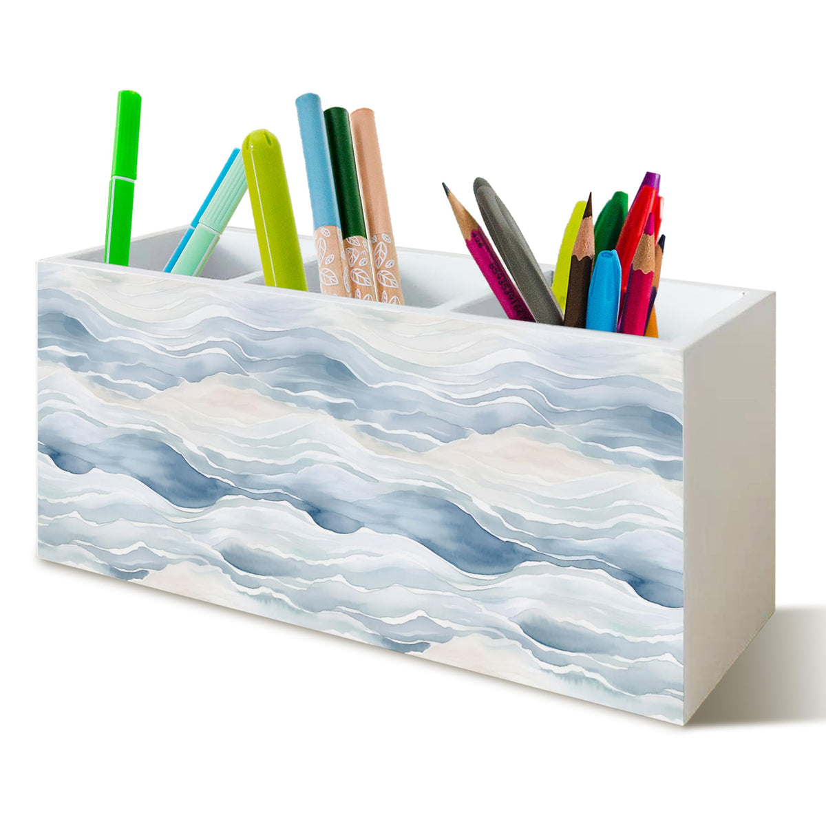 Beach Gifts for Women Men, The Beach Is My Happy Place Pen Holder for Home Office Kitchen Desk Decor, Beach Wooden Pencil Holder Sign Organizer for Home Office Desk Accessories,