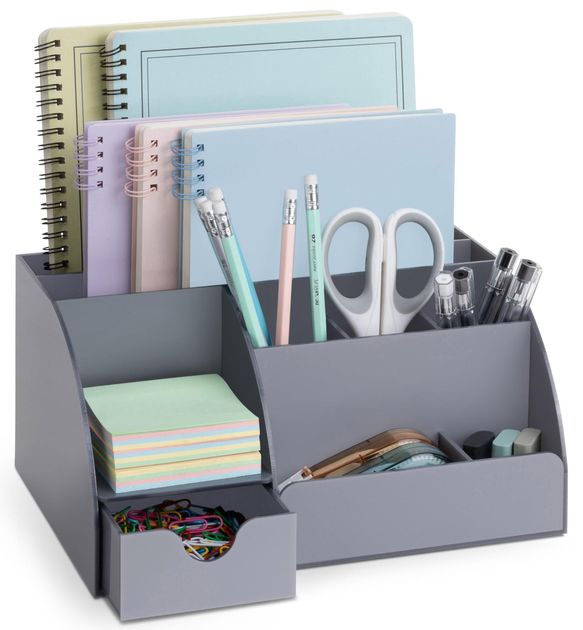 White Desktop Organizer - 9 Compartment Office Desk Accessories Organizer - Pen Holder