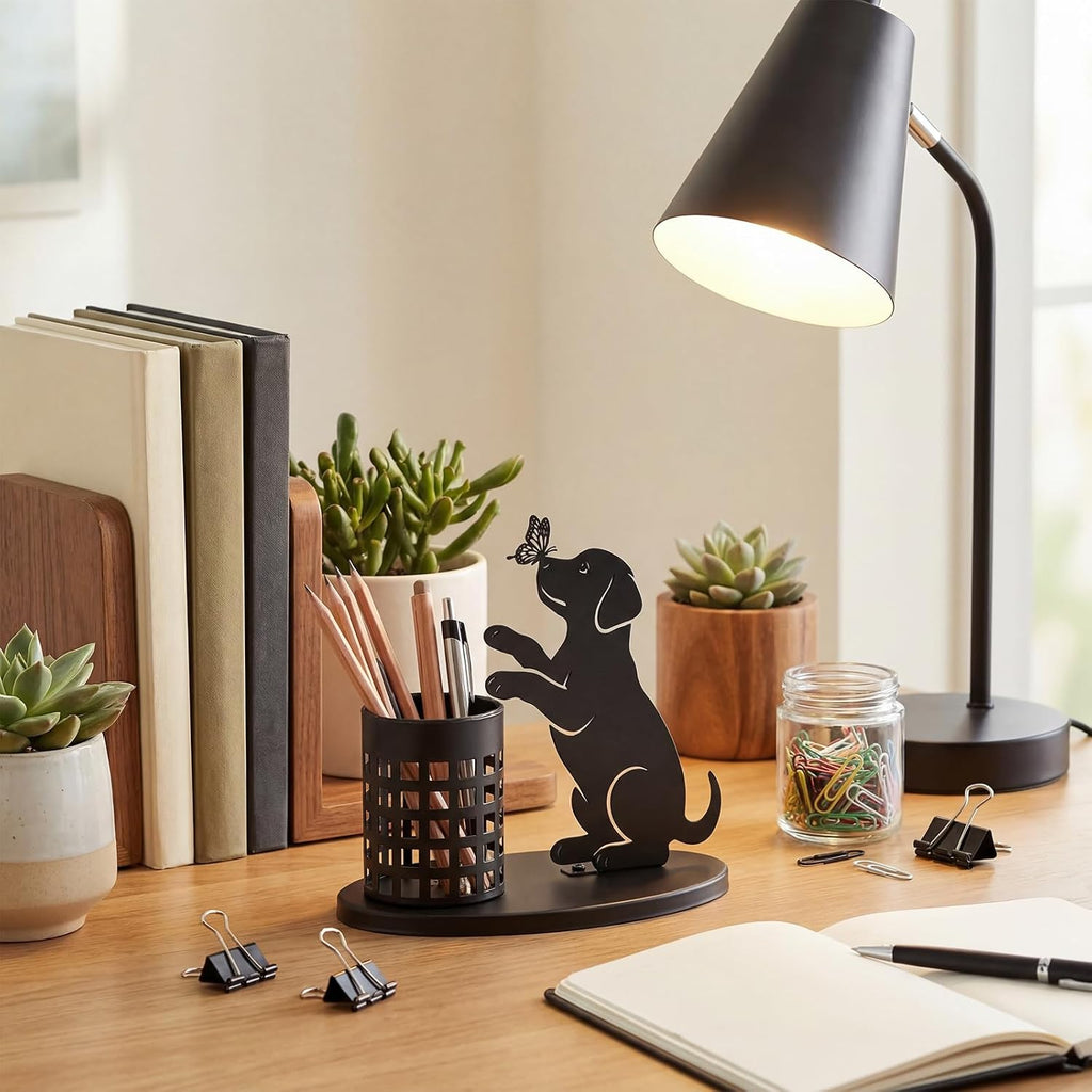 Tandefio Dog Pen Holder for Desk Cute Black Puppy Pencil Holder