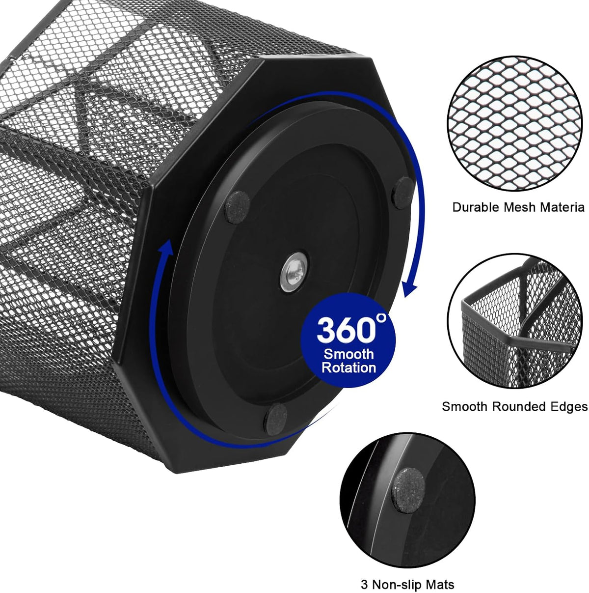 Comix Mesh 360° Rotating Pen Holder, Desk Organizer for Home Office, Black