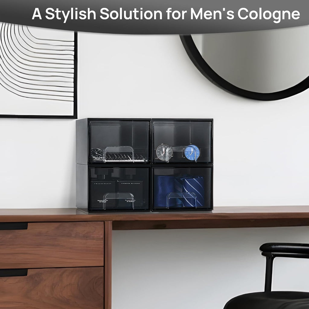 Vtopmart Black Small Stackable Storage Drawers for Cologne Organizer