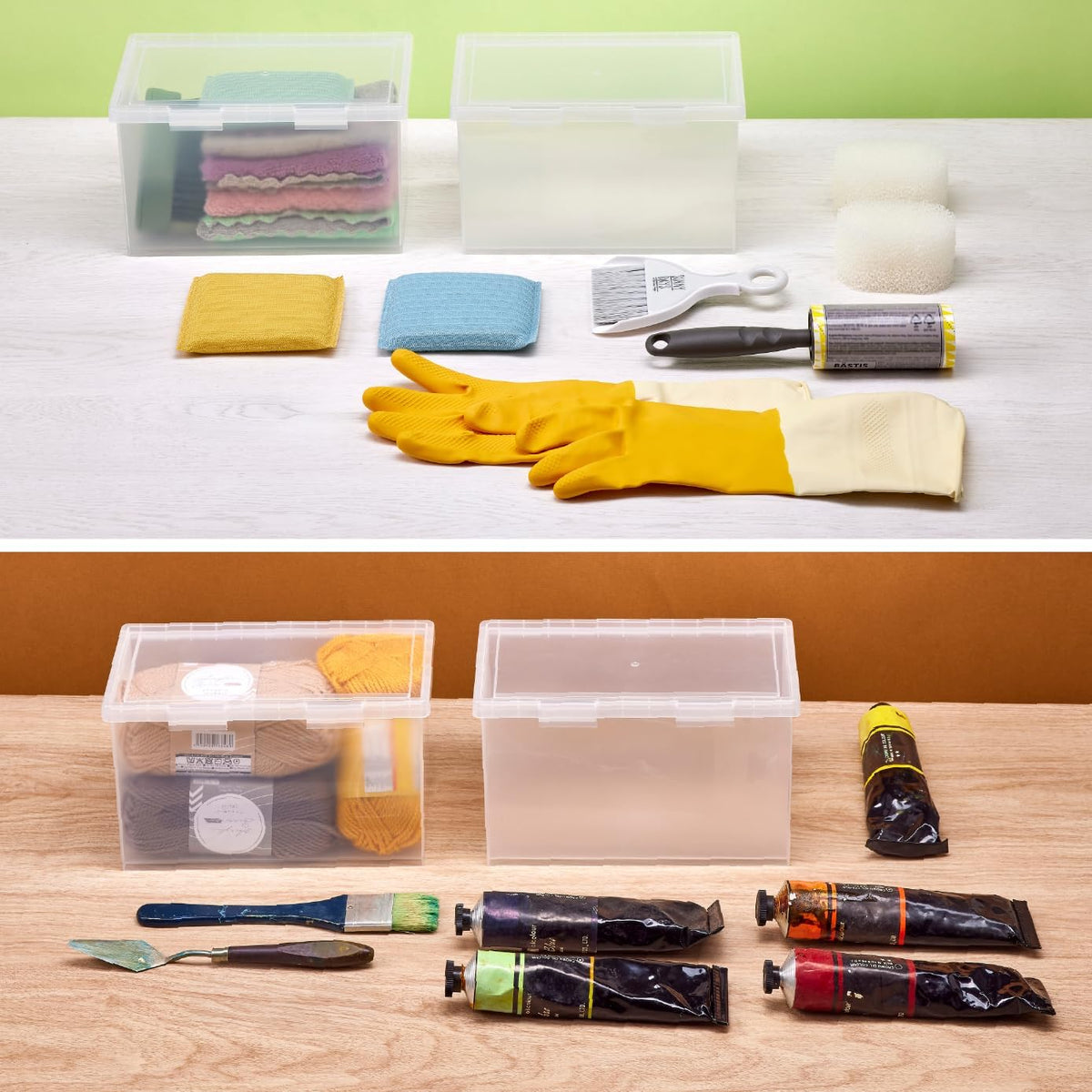Bostitch Konnect Storage Containers with Lids, Office Organizer, Clear Plastic Box, Desk and Home Organizer, Labels, 4 Qt, 2 Pack