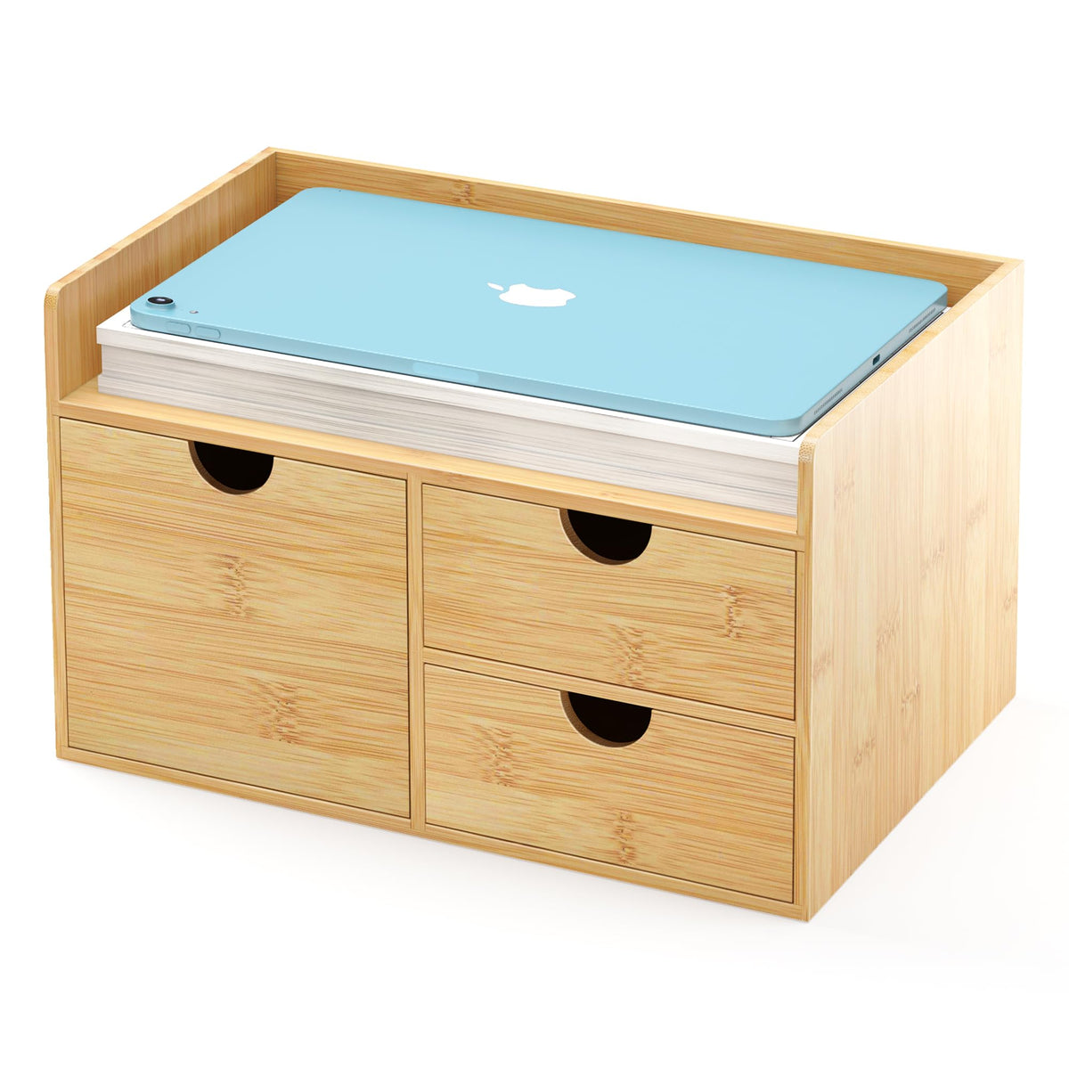 Wisuce Bamboo Desk Drawer Organizer, 2 Drawer Desktop Organizer with Drawers Tabletop Storage Organization Box for Office Home Toiletries Supplies Vanity, No Assembly Required