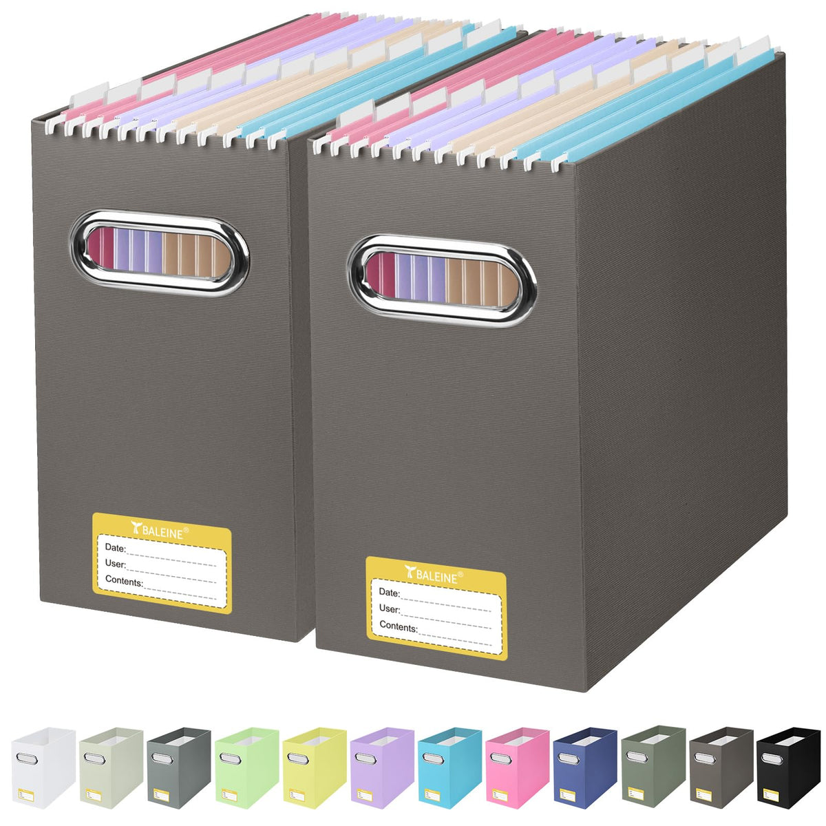 BALEINE 2PK File Organizer Box, Cardboard File Folder Organizer with Handle