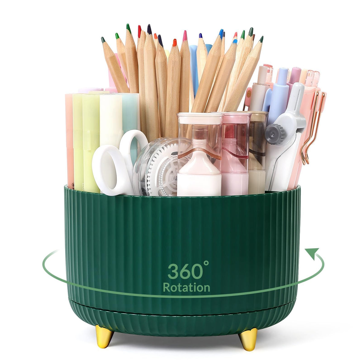 SKYDUE 360 Rotating Multipurpose Organizer - Cute Rotating Pen Holder with 5 Slots for Art Supplies, Office, School, Home
