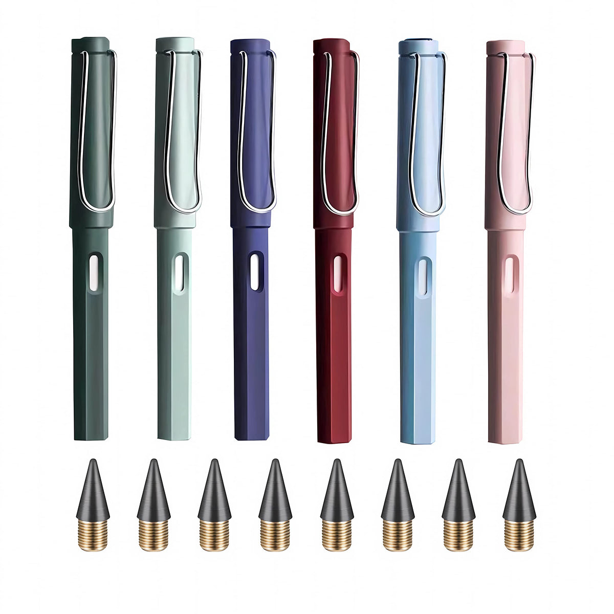 12 Sets Everlasting Pencil, Infinity Pen, NO-Sharpening Pencils for Writing Drawing Students Sustainable for Home Office School Supplies (12 Pens + 12 Erasers + 12 Replaceable Nibs)