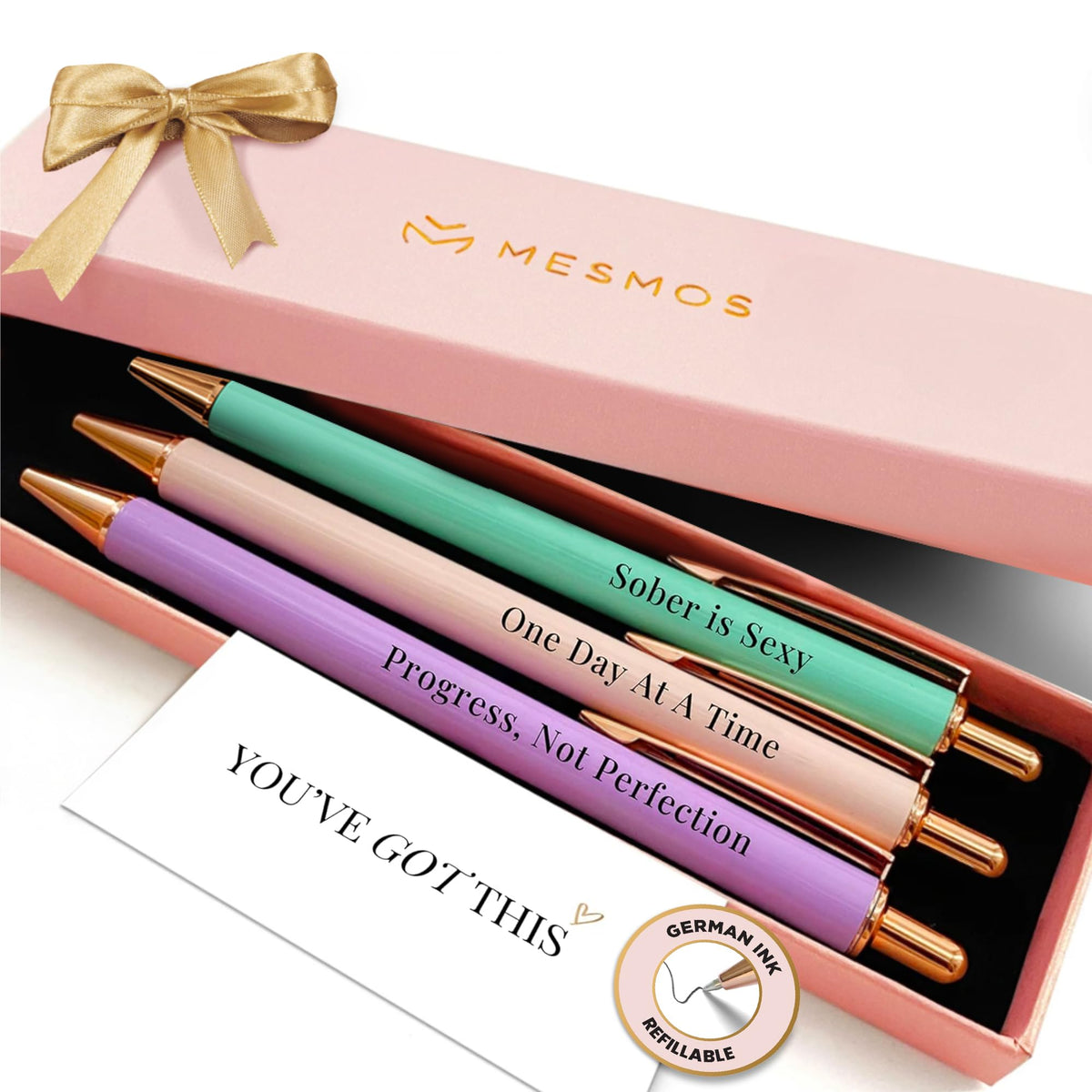 MESMOS 3pk Cute Cat Pens, Sassy and Funny Cat Lover Gifts for Women, Aesthetic Ballpoint Pens Beautifully Packaged, German-made Ink and Swiss-made Ink