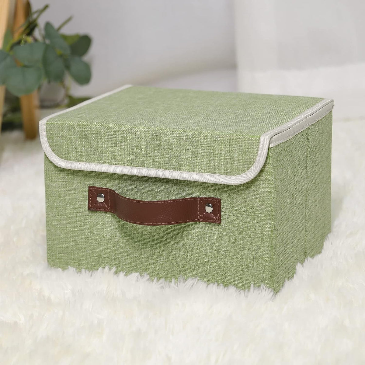 ANMINY Fabric Storage Box Bins with Lids, Green, 10"x8"x7"