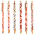 TIESOME 6pcs Floral Art Ballpoint Pens, 1.0mm Fashionable Retractable Ballpoint Pen Black Ballpoint Personalized Pens, Suitable for Women, Colleagues, Teachers, Students Gifts(color2)