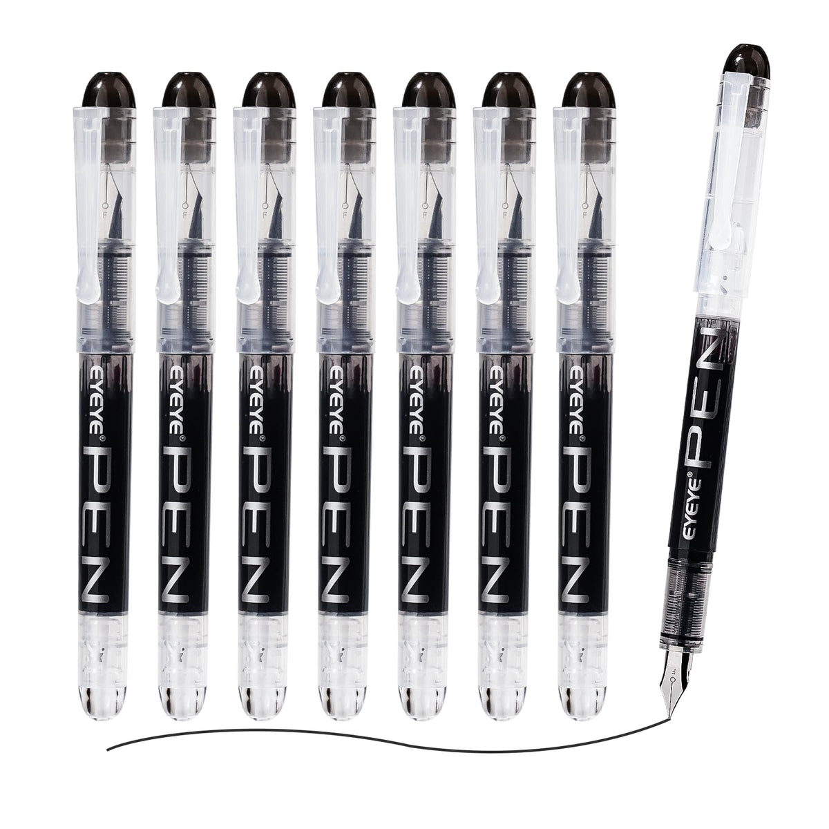 EYEYE Fountain Pens for Writing, 8 Pack Assorted Colors Fine Point Disposable Fountain Pens Stainless Steel Nib, Smooth Writing for Journaling, Drafting, Sketching, Doodling & Gifts