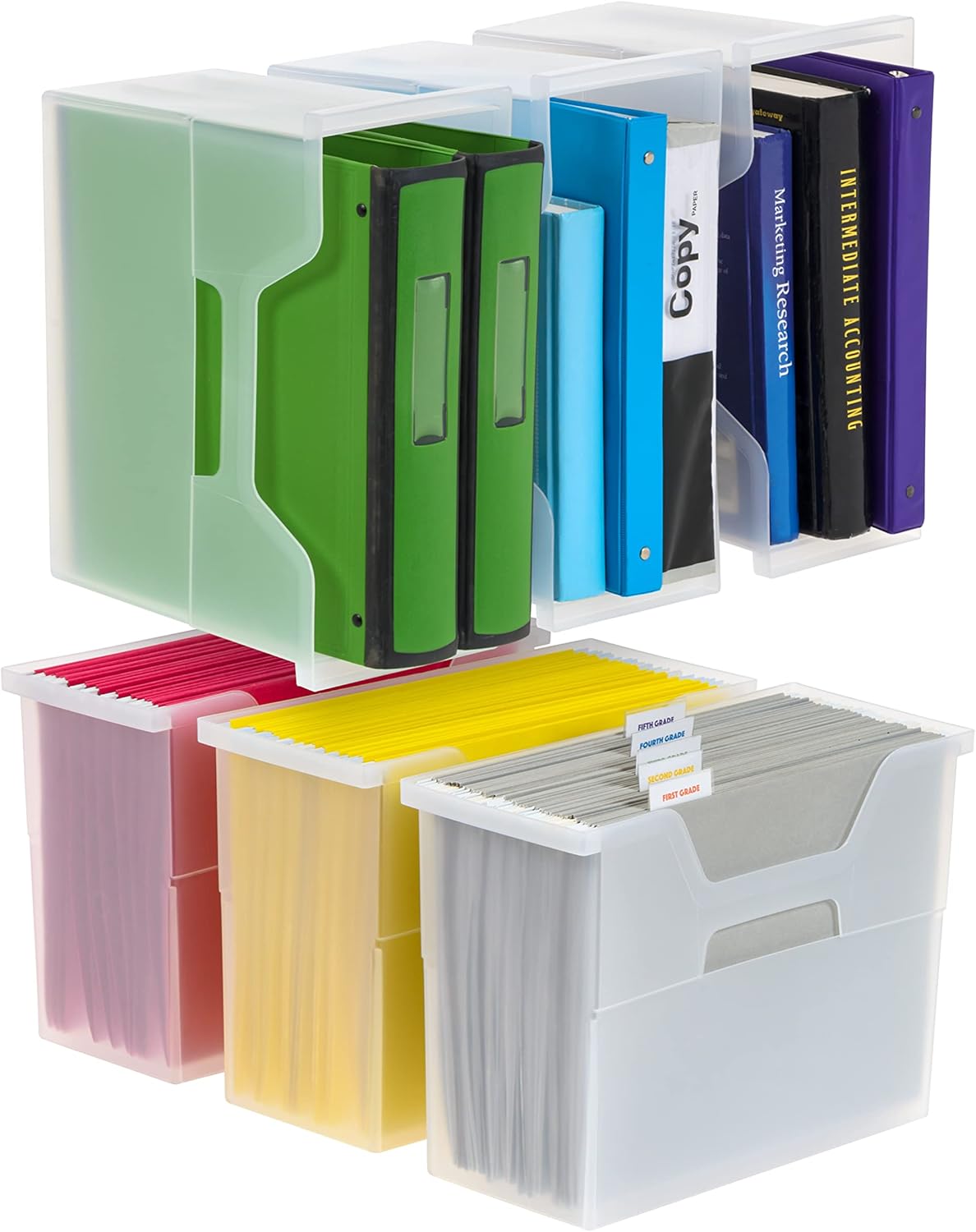 IRIS USA 6-Pack Medium Desktop File Box with Open Lid, Clear