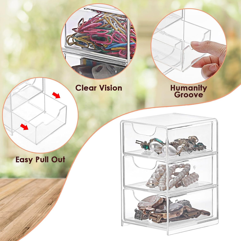 BTSKY 1 Pack Small Acrylic Storage Organizer with Drawers, 3-Layer