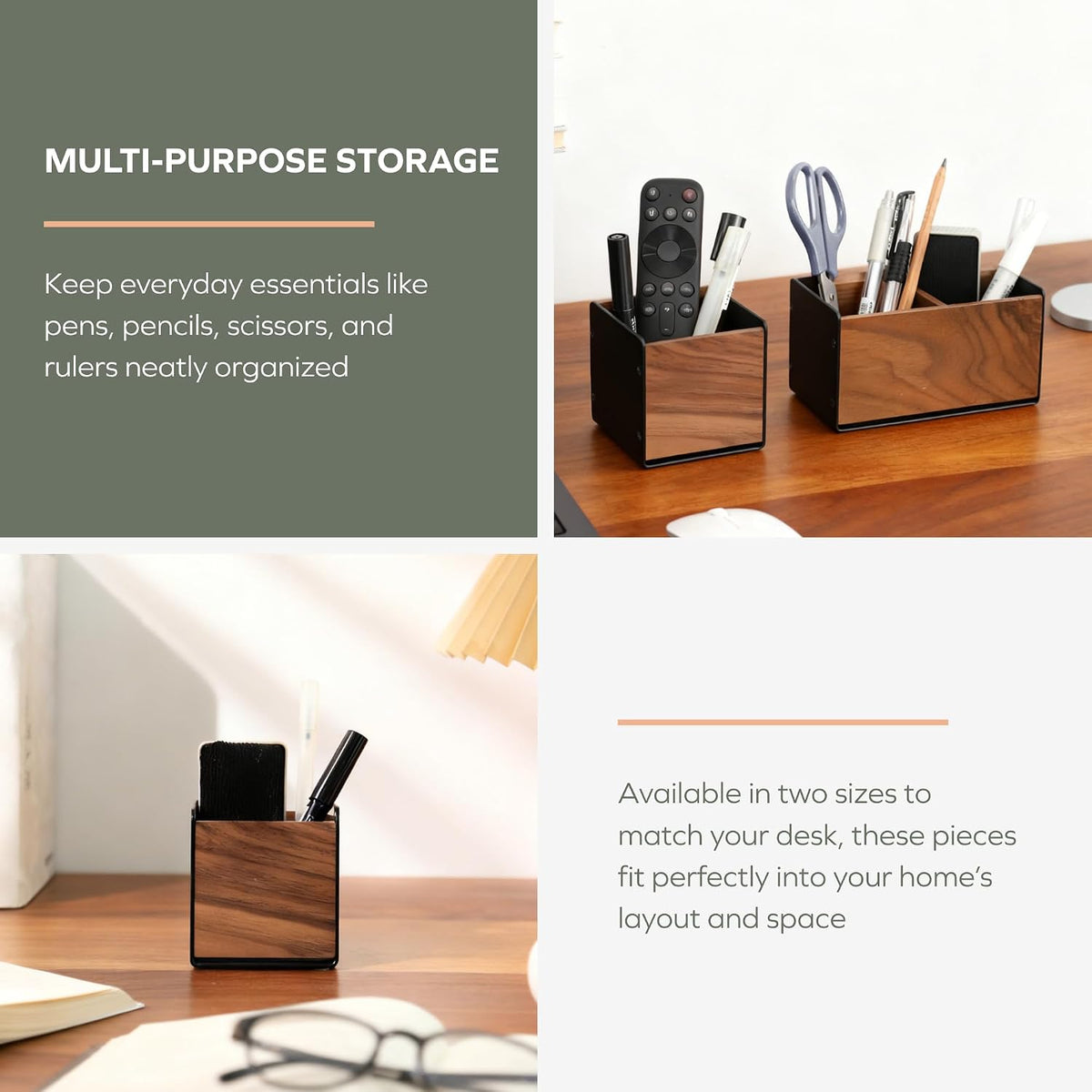muso wood Walnut & Aluminum 1 Slot Pen Holder for Desktop