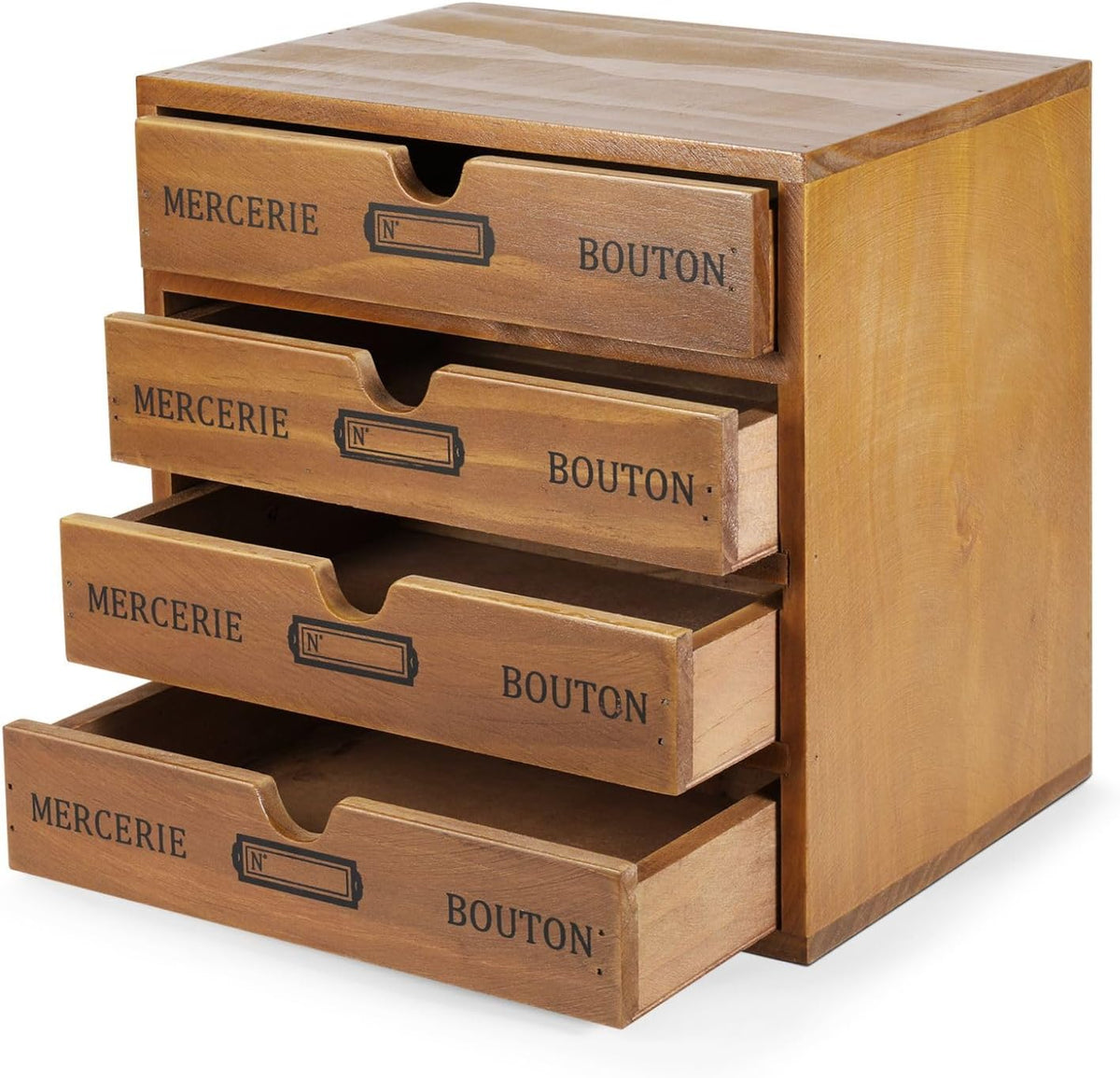 Flexzion Wooden Storage Box with 4 Drawers, Vintage Desktop Organizer