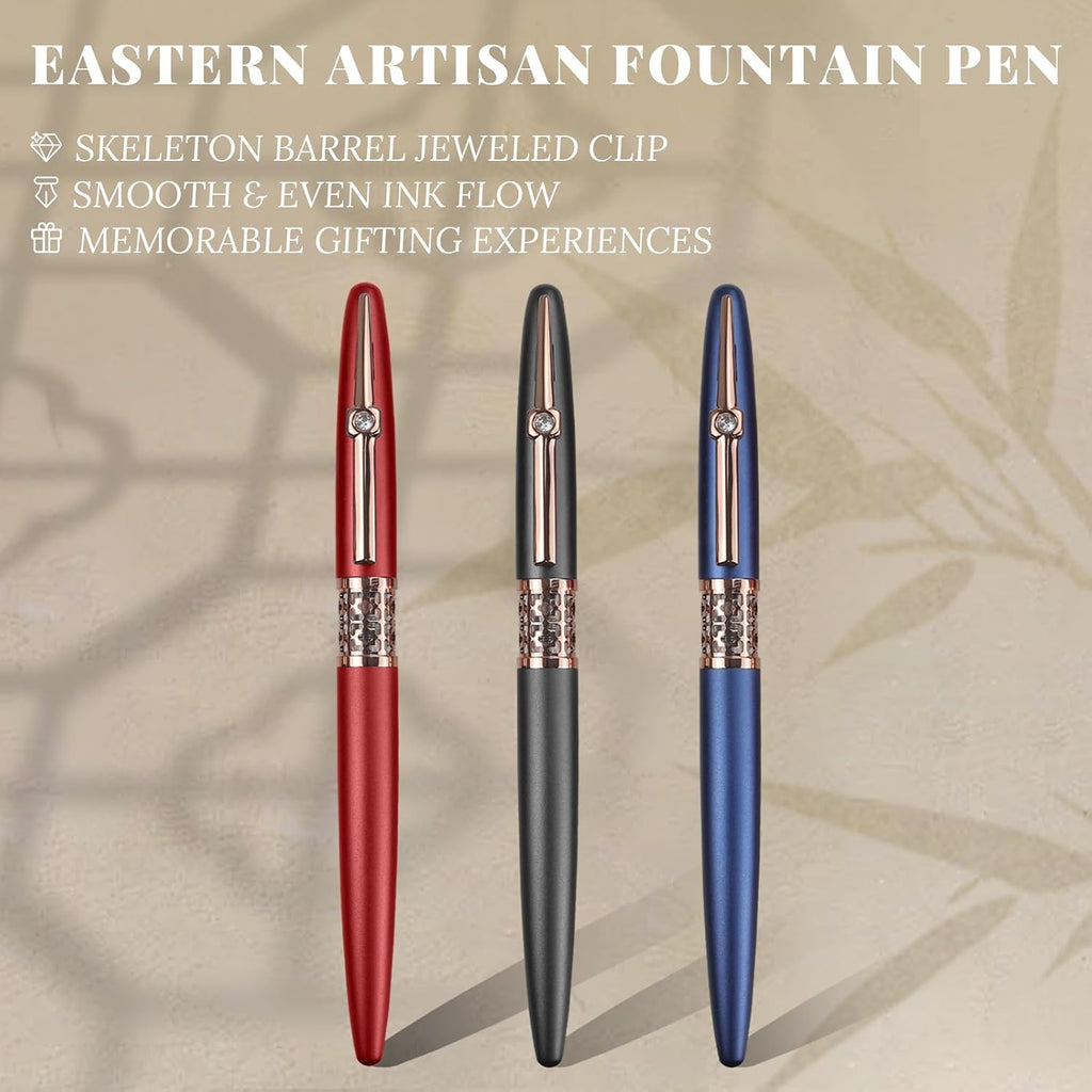 YUNCHUN Refillable Fountain Pen Medium Nib, Fancy Ink Pen with 10 Black & 10 Blue Ink Refills Cartridges, Cool Ink Pens for Writing, Business Metal, Best Gift Set for Men & Women, Red
