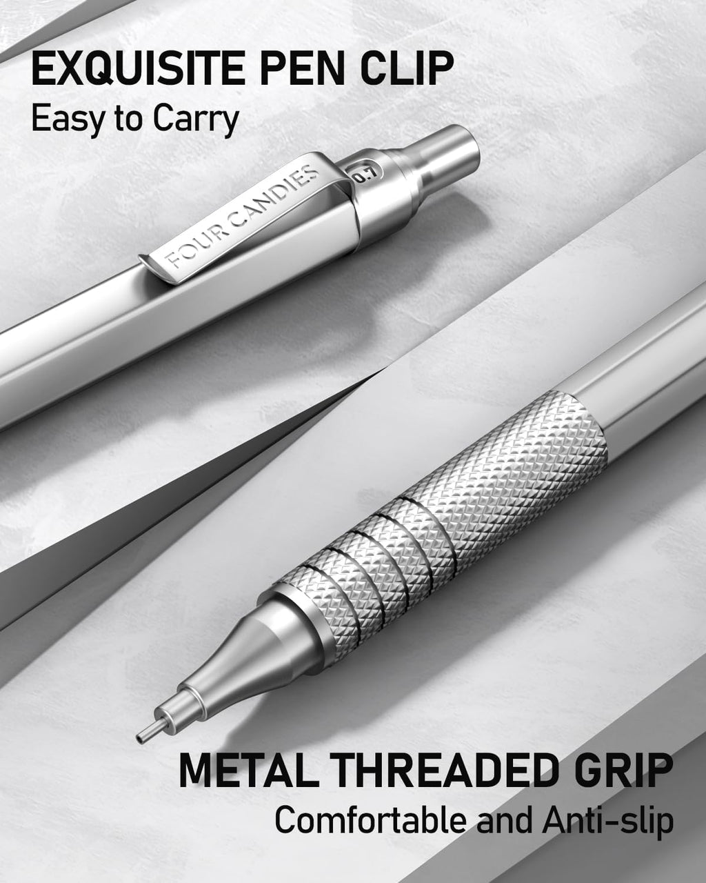 2PCS Metal Mechanical Pencil Set, 0.5mm+0.7mm, Storage Case, Black＆Silver