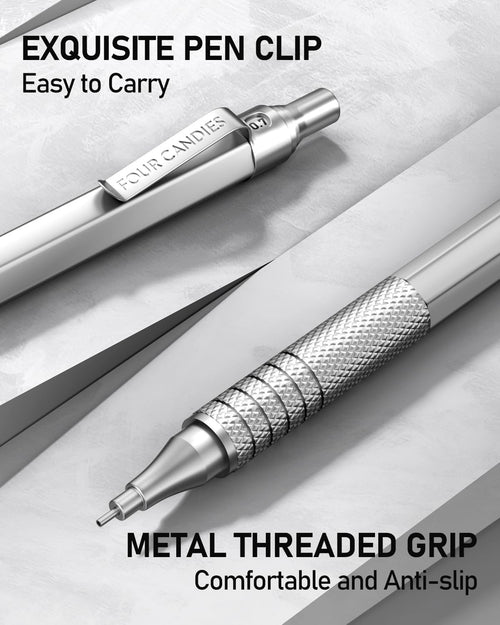 2PCS Metal Mechanical Pencil Set, 0.5mm+0.7mm, Storage Case, Black＆Silver
