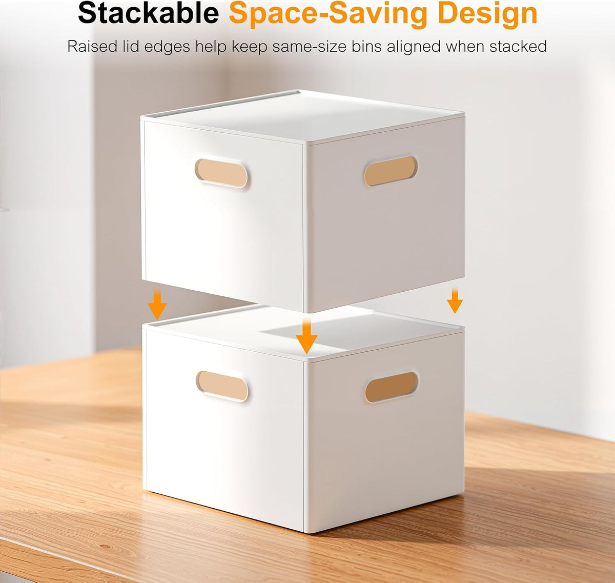 Plastic Storage Box with Lids, Stackable, 4 Side Handles, 2 Pack-M