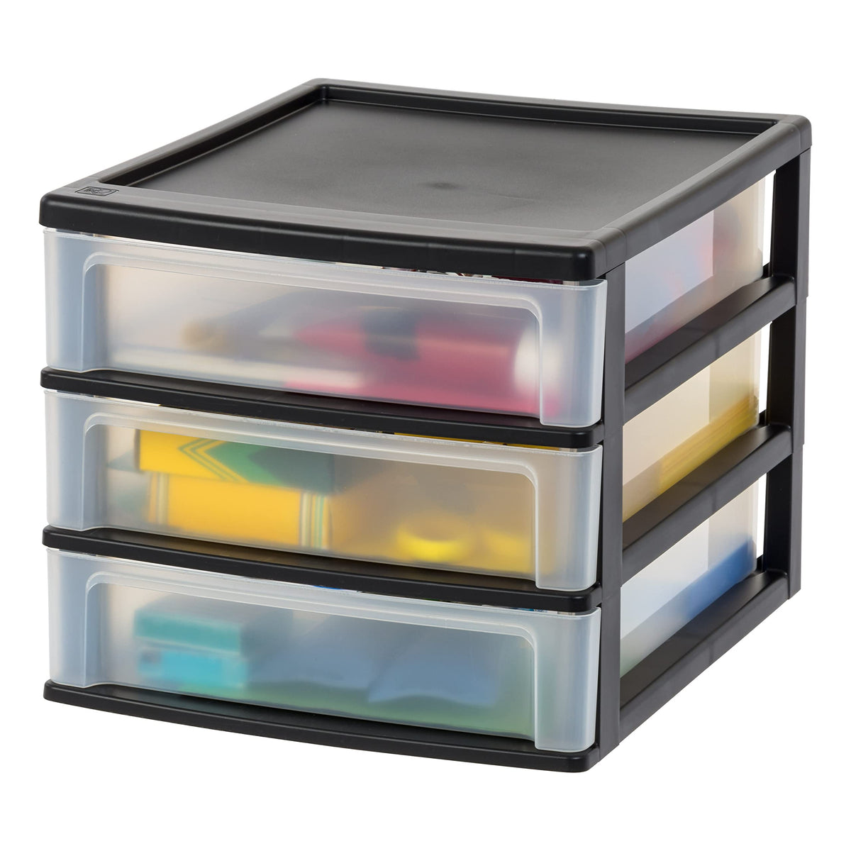 IRIS USA 2-Pack, 3-Drawer Medium Plastic Stacking Desktop Organizer, Black